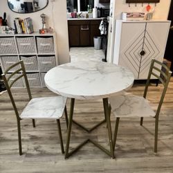 Faux Marble And Gold Dining Table & Chairs