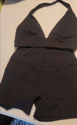 Summer New Black Halter Deep V Cropped Top Paired With High Waist Tight Shorts Women Sports Suit, Suitable For Sports, Yoga, Training, Daily Wear