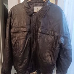 Men's "Bill Blass Menswear" Dark Brown Leather Bomber Jacket-XL