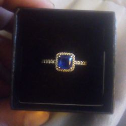 Sterling Silver Ring Iced Out With Blue Stone