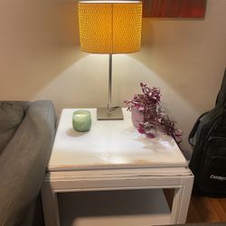 SQUARE YELLOW OAK END TABLE SALVAGED FROM A DUMPSTER