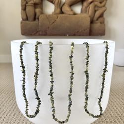 Yellow "Turquoise" Chips (jasper/serpentine), Natural Olive and Forest Green Chips, 32" Inch Strand