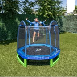7' Trampoline for Kids 3-10 with Safety Enclosure Blue and Green, New in Box