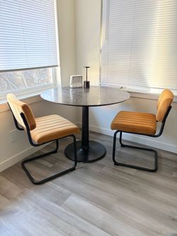 Solid Wood Black  Pedestal Table & Orange Velvet Chair Set