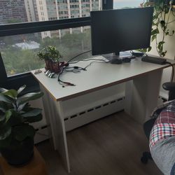 White, Beige Wood Laminate Desk 