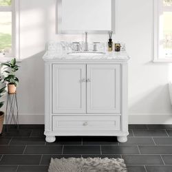 30 in. W x 22 in. D x 39 in. H Single Sink Freestanding Bath Vanity in Gray with Carrara Natural Marble Top