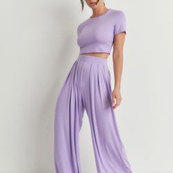 Crop Top And Wide Leg Palazzo Set