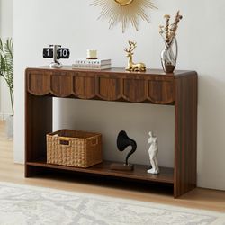 Console Table with Drawers, Mid-Century 43 Inches Narrow Entryway Tables with Open Storage Shelves, Hallway Accent Tables Behind Couch Table for Livin
