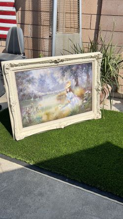 Framed Painting of Woman by Pond