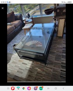 Crate & Barrel Ventana Storage Coffee Table- Shadow Box glass table