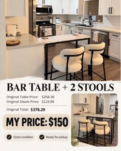 Bar Table with 2 Boucle Stools
