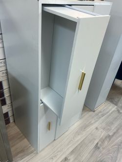 Wooden storage desk.