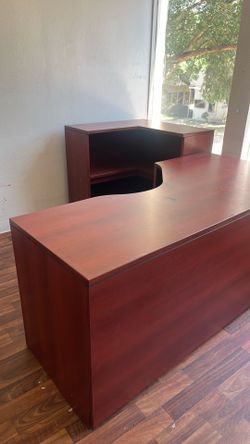 Wooding office desk with wooden shelves