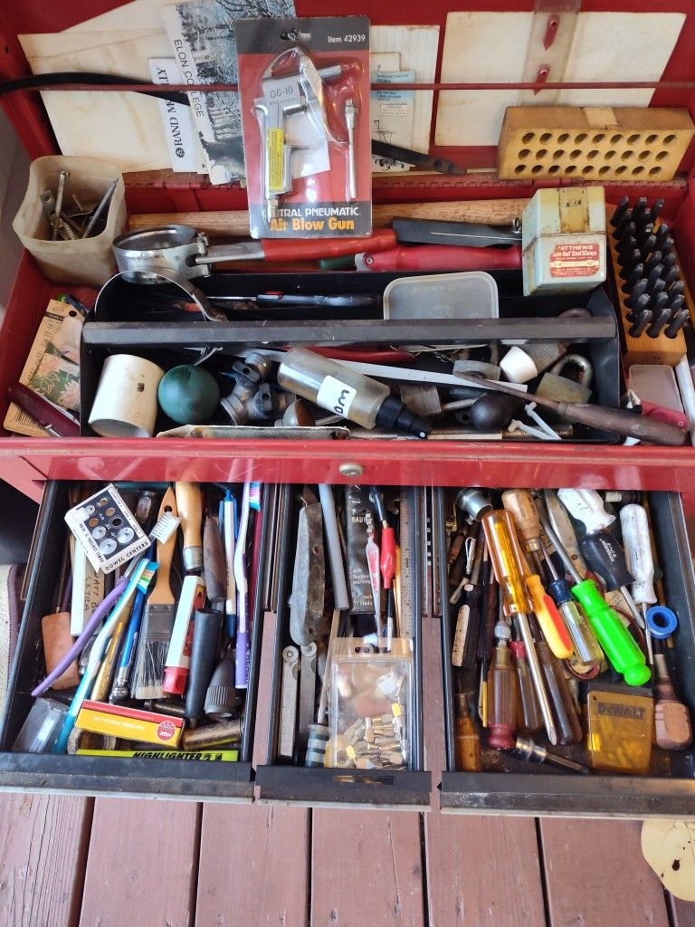 14 Drawer Craftsman Tool Box Loaded... Three Tray Plano Tackle Box Full Of Drill Bits And Miscellaneous