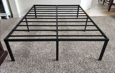 Queen Size Heavy Duty Iron Bed Frame with Metal Slats Support. No Box Spring Needed. 59.5"W x 79.5"L x 18"H