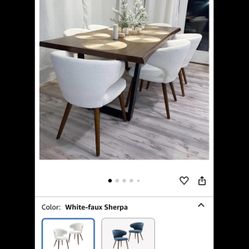 6 Sherpa Boucle Dining Chairs Curved Wingback Accent Arms With Solid Wood Legs. Brand New Never Used 