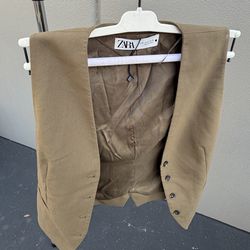 ZARA Women's Brown Suit Vest Medium Regular Solid Fabric 1 Piece Size M
