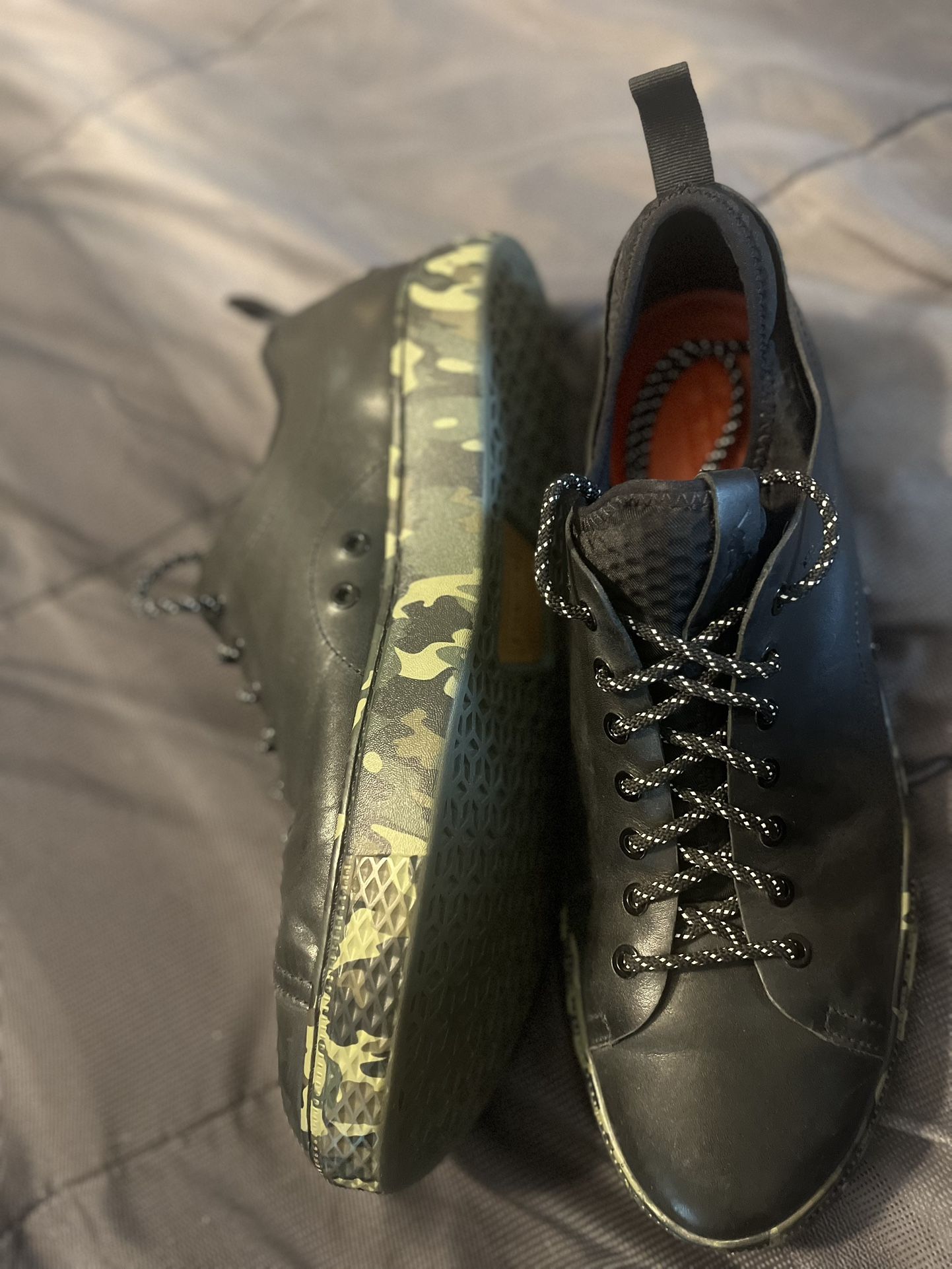 Polo Ralph Lauren Dunovin Black Leather Sneakers W/ Camo Sole Size