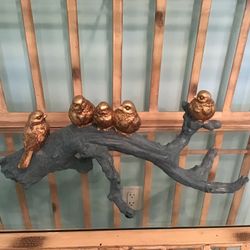 Birds on Branch Figurine~Tabletop Decoration~Green and Gold~Excellent condition ~No Chips~Discoloration