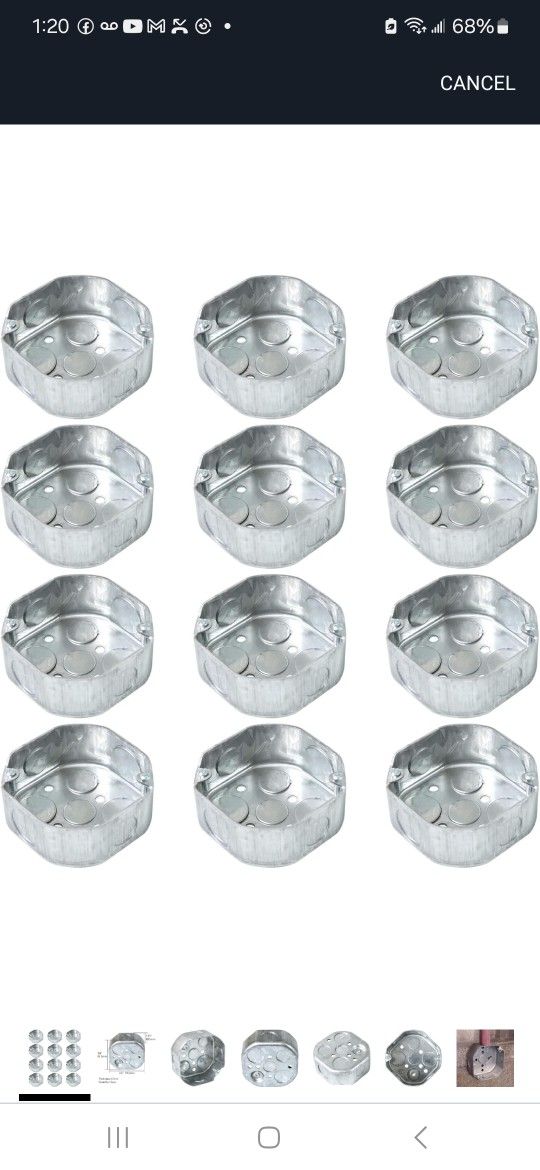 12 Packs Octagon Electrical Box, Raised Ground 1-1/2'' Deep Metal Electrical Box, 3/4" Side Knockouts, Electrical Junction Box, Galvanized