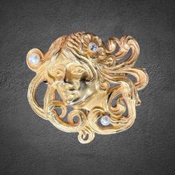 14kt Gold Antique Diamond Pearl Brooch
