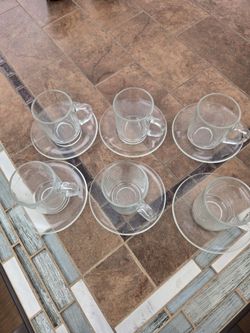 Clear Glass Espresso Cups and Saucers Set of 6