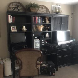 Nice desk with hutch and filing cabinet