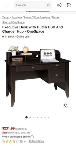 Brand New In Box Executive Desk With Hutch And USB , Charger Hub , Cherry