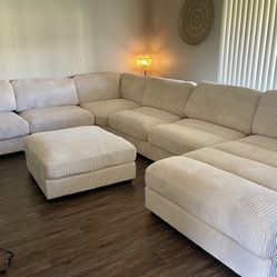 7pc Modular Sectional - Available In Beige Or Grey Corduroy