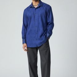 Mizumi Couture Kama Slim-Fit White & Blue Dress Shirt – Premium Italian Cotton, Modern Office & Evening Wear