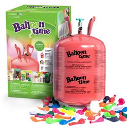 Balloon Time 9.5in Standard Helium Tank Kit (Includes 30 Assorted Latex Balloons and White Ribbon