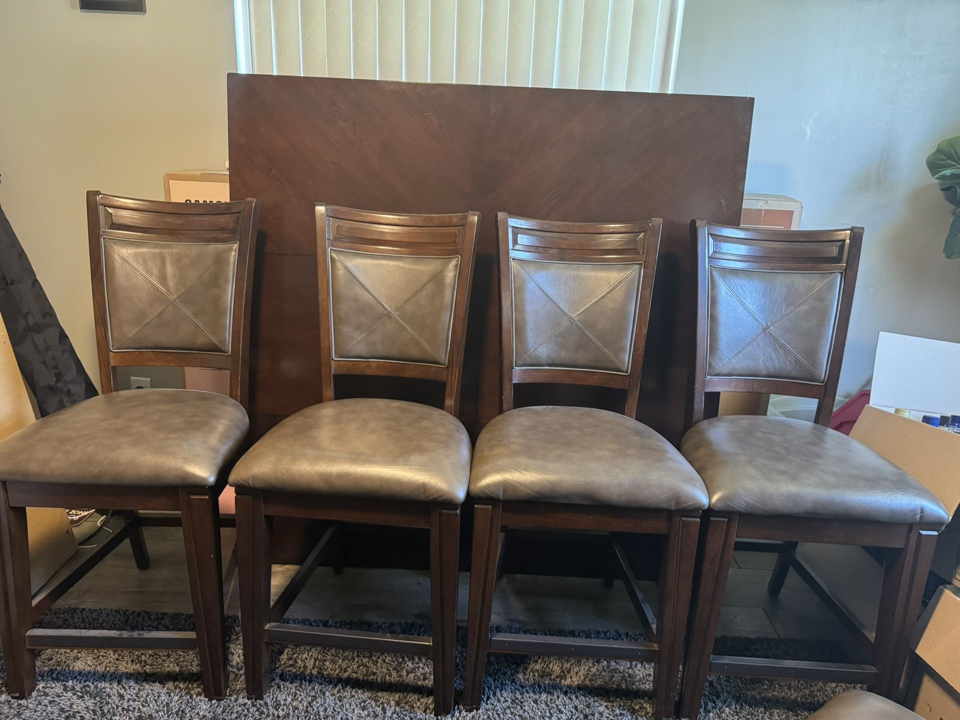 Dinning Table Countertop High,Brown With 8 Chairs.