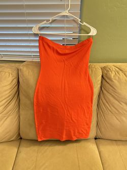 Bright Strapless Orange-Red Dress
