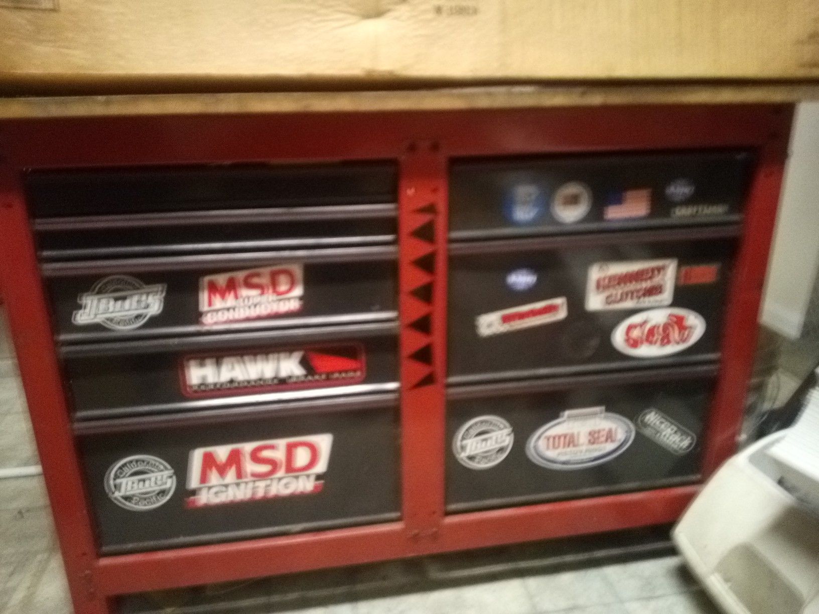 Craftsman5'x4'tool box work 8 drawers roller berings wood top bench