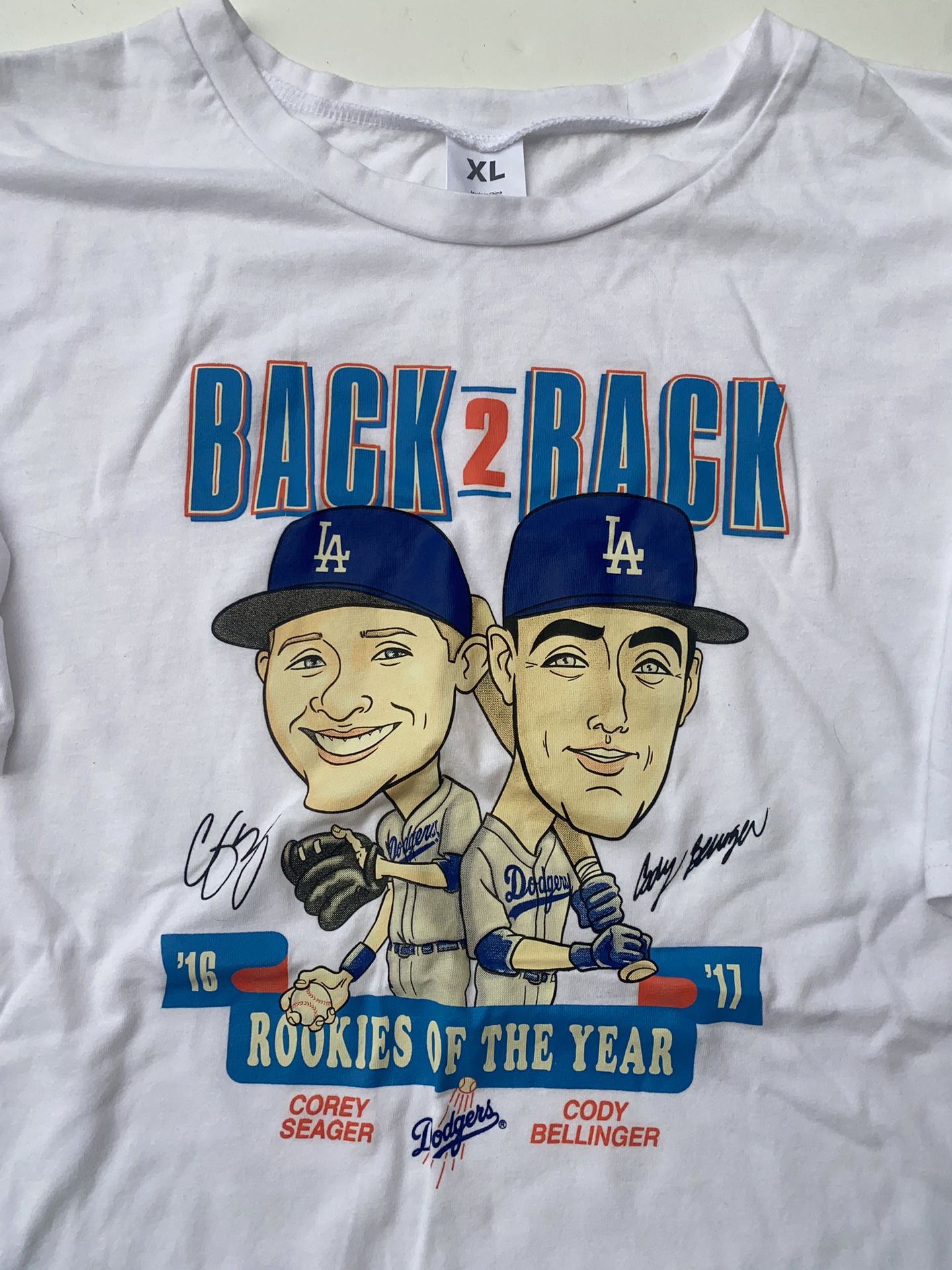 Dodgers Baseball Seager Bellinger Back 2 Back Rookies of the Year Shirt Tee Men’s Size XL