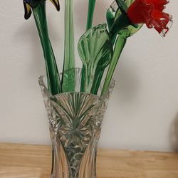 Vintage crystal vase by J.G.Durand and glass flowers 