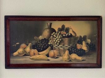 Old Framed Fruit Artwork 30.5 in. X 16.5 in