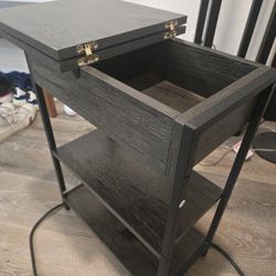 Gray Side Table with Shelves & Power Hub