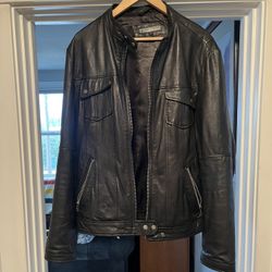 Mens 7 Diamonds Black Leather Jacket Size.L
