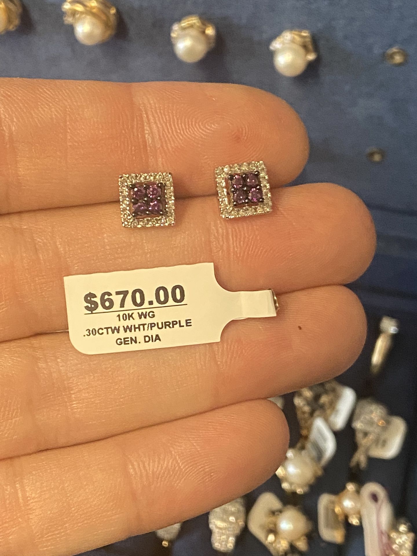 10k Earrings White/purple Diamonds