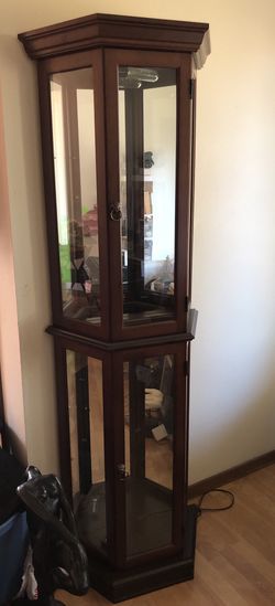 China Hutch Mirrored Display Case Cabinet With Light & Shelves