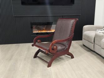 ANTIQUE WOOD AND LEATHER CHAIR