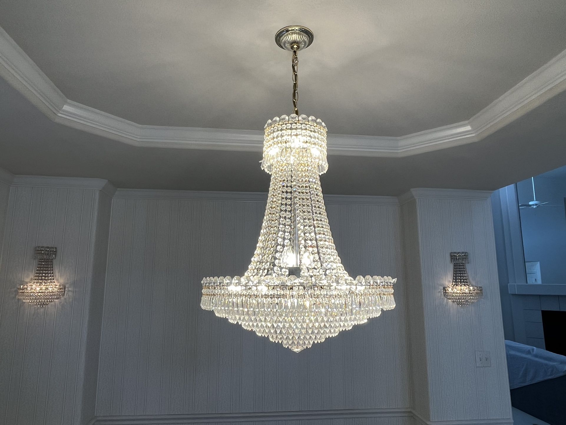 Crystal Chandelier And Two Wall Sconces