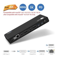 USB Type C Dual 4K Docking Station with 60W PD - Dual 4K@60Hz or Single 5K@60Hz Monitor Laptop Dock - 2 HDMI 2 DisplayPort, 4 USB 3.0 Power Delivery
