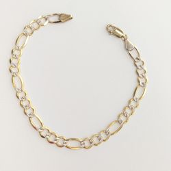 14kt Real Solid Gold Figaro Diamond Cut Bracelet 5.7mm 8 Inch 