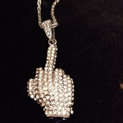 Iced Out Middle Finger Hand Pendant