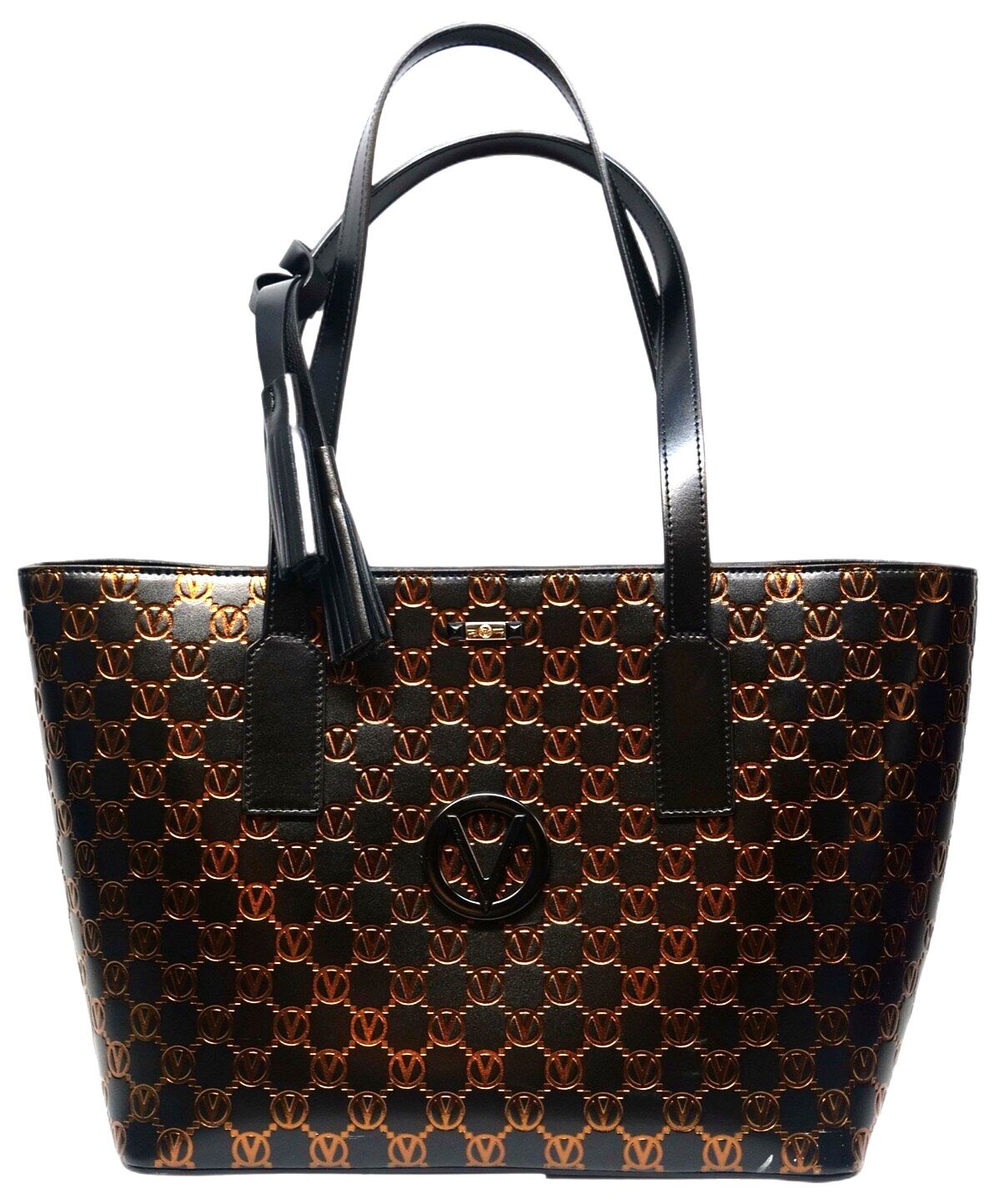 Valentino By Mario Valentino Prince Monogram Leather Tote Women's Black Handbag