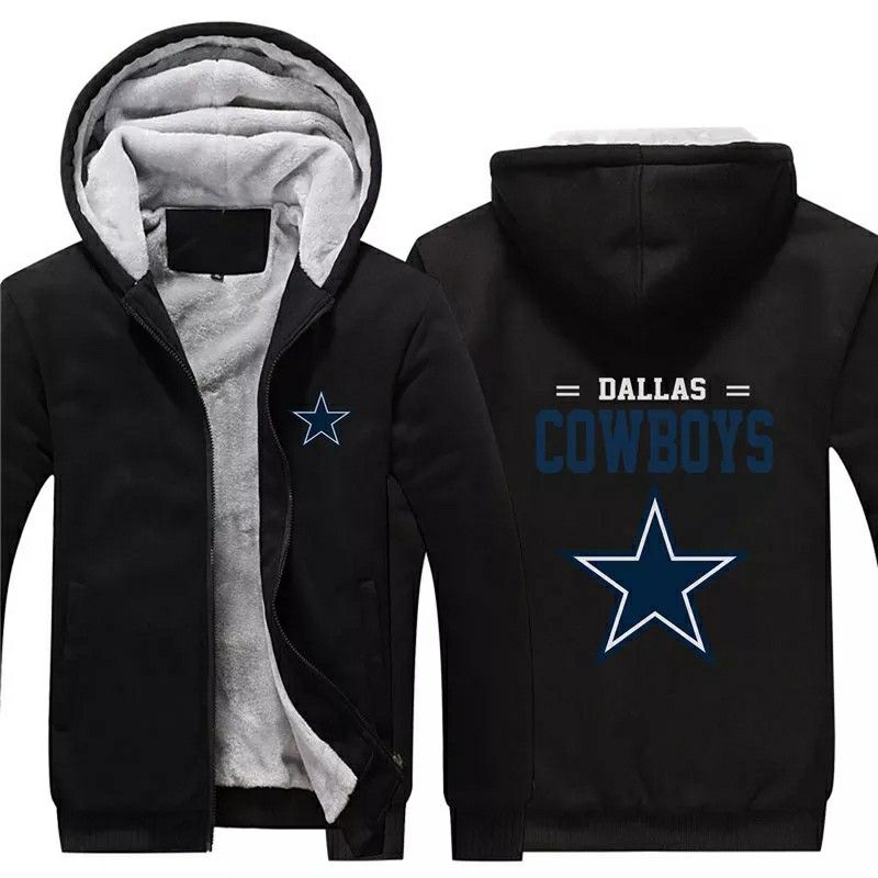 NFL American football winter thicken plus velvet zipper coat hooded sweatshirt casual jacket Dallas Cowboys