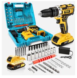 21V Cordless Drill/Driver, Electric Power Drill - 2 Batteries