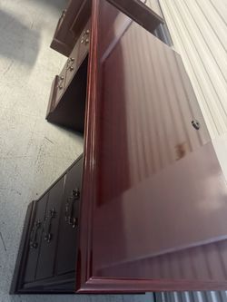 Two Identical High Point Executive Desks Made Of Laminated Cherry Color 